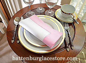 White Hemstitch Dinner Napkin with Pink Lady border - Click Image to Close